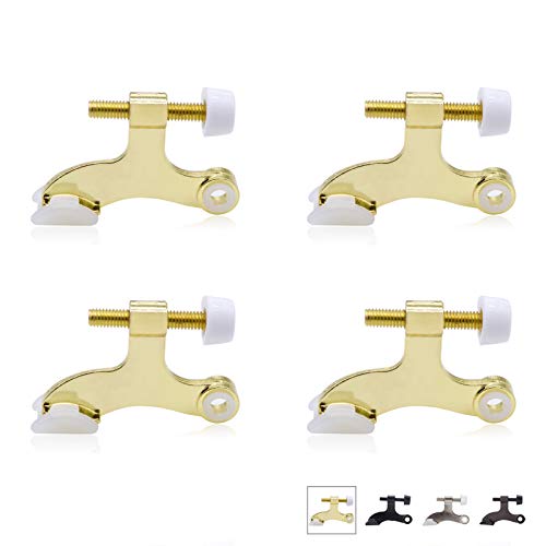 Enconker 4 Pack Hinge Pin Door Stopper Polished Brass, Heavy Duty Door Hinge Stopper Gold Pins Door Stops, Wall Protectors from Door Knobs Convenient Easy Installation Rubber Bumper Tips