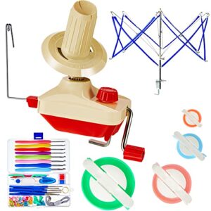 Hand Operated Yarn Ball Winder 3.5 Ounce and Umbrella Swift Basic Combo Set, Wool Pompom Maker, 16 Assorted Sizes Knitting and Crochet Kit for Women Men Hand Thread Weaving Stitch Craft Maker Supply