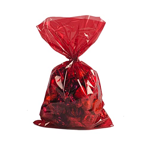 Woparty Red Clear Cellophane Treat Bags Cello Cookie Candy Plastic Bag,6x9 Inch Bags，Pack of 50