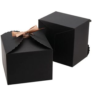 JAPCHET 30 Pack 4.7 x 4.7 x 3.5 Inch Paper Gift Box, Small Empty Kraft Gift Boxes, Black Gift Box for Presents, Recycled Paper Treat Boxes with Ribbons, for Cookie, Cake, Candy, Soap