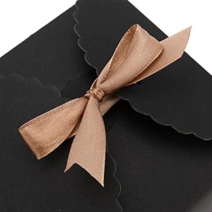 JAPCHET 30 Pack 4.7 x 4.7 x 3.5 Inch Paper Gift Box, Small Empty Kraft Gift Boxes, Black Gift Box for Presents, Recycled Paper Treat Boxes with Ribbons, for Cookie, Cake, Candy, Soap