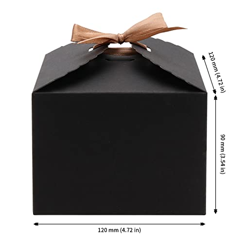 JAPCHET 30 Pack 4.7 x 4.7 x 3.5 Inch Paper Gift Box, Small Empty Kraft Gift Boxes, Black Gift Box for Presents, Recycled Paper Treat Boxes with Ribbons, for Cookie, Cake, Candy, Soap