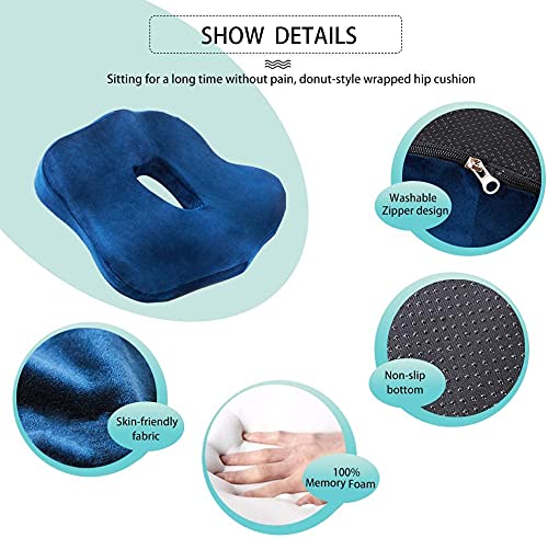 Seat Cushion for Office Chair - Completely Wraps The Hips - 100% Memory Foam Donut Cushion for Tailbone, Sciatica, Hemorrhoid, Coccyx Pain Relief - Perfect for Car, Wheelchair, Truck Drivers