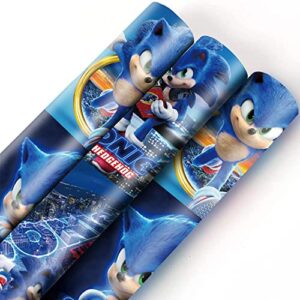 InThink Pack of 5 Sonic Gift Wrapping Paper 51x75cm Kraft Paper Durable Gift Wrap Pack for Kids Birthday, Party Storage Festive Decoration (Blue Multi-Style)