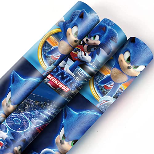 InThink Pack of 5 Sonic Gift Wrapping Paper 51x75cm Kraft Paper Durable Gift Wrap Pack for Kids Birthday, Party Storage Festive Decoration (Blue Multi-Style)