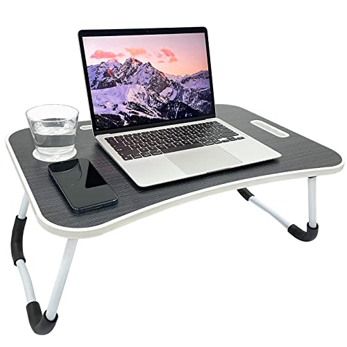 Lap Desk for Laptop Portable Bed Table Whit Built-in Cup Holder and Tablet Slot, Fits up to 15.6 inch Laptop, with Anti-Slip and Folding Function for Working, Eating, and Watching Movies, Dark Grey