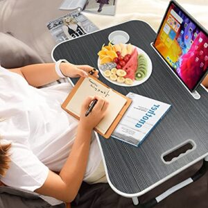 Lap Desk for Laptop Portable Bed Table Whit Built-in Cup Holder and Tablet Slot, Fits up to 15.6 inch Laptop, with Anti-Slip and Folding Function for Working, Eating, and Watching Movies, Dark Grey