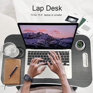 Lap Desk for Laptop Portable Bed Table Whit Built-in Cup Holder and Tablet Slot, Fits up to 15.6 inch Laptop, with Anti-Slip and Folding Function for Working, Eating, and Watching Movies, Dark Grey