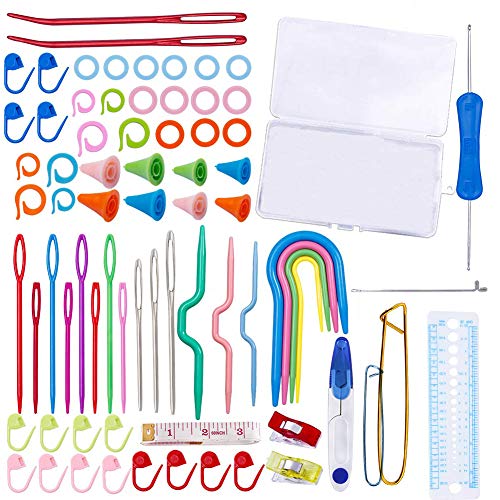 94 PCS Knitting Tool Accessory Kit Sewing Knitting Crochet Accessories Supplies Tools Needles Kit Crochet Starter with Stitch Holders Lock Markers Ring Markers Knitting Sewing Needles Scissors Cable