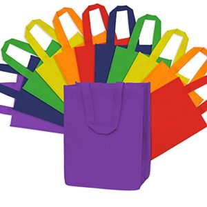 gift bags large – 12 pack large assorted rainbow color reusable fabric gift bags with handles, cute plain gift tote for kids birthday party presents, goodie favor bags, crafting, in bulk – 10x5x13