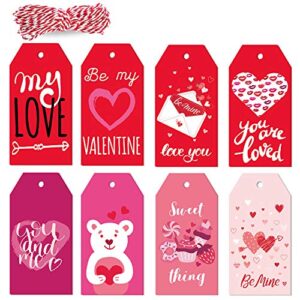 adurself 160pcs 8 styles valentine paper gift tags red pink kraft gift tags hang labels with 98ft string for valentine’s day wedding party favor gift wrapping