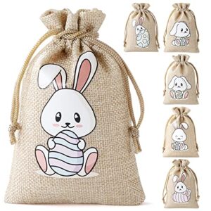 24pcs easter burlap bags with drawstring, easter jute burlap bags small favor bags, cute bunny burlap gift bag for easter party favor