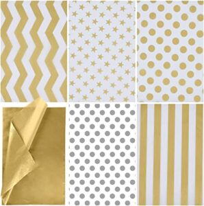 joyin 150 piece christmas metallic silver and gold tissue paper assortment (20″ x 20″ inches) holiday gold gift wrapping for party favors goody bags, xmas presents wrapping stocking stuffers