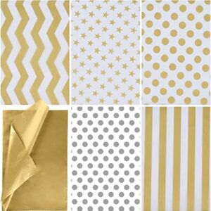 JOYIN 150 Piece Christmas Metallic Silver and Gold Tissue Paper Assortment (20" x 20" inches) Holiday Gold Gift Wrapping for Party Favors Goody Bags, Xmas Presents Wrapping Stocking Stuffers