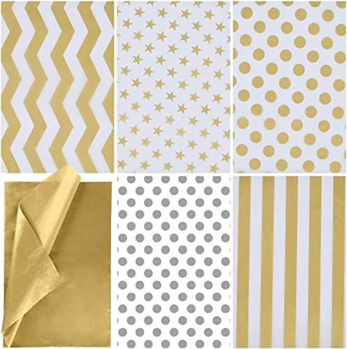 JOYIN 150 Piece Christmas Metallic Silver and Gold Tissue Paper Assortment (20" x 20" inches) Holiday Gold Gift Wrapping for Party Favors Goody Bags, Xmas Presents Wrapping Stocking Stuffers