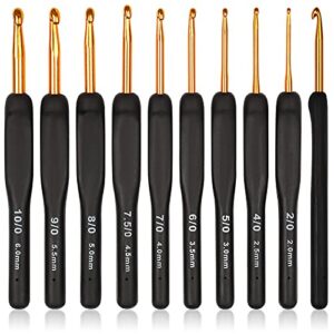 coopay black gold crochet hooks needles for arthritic hands, 2.0-6.0mm crochet hook set ergonomic soft grips knitting hook for crochet yarn craft, aluminum knitting crochet supplies kit for knitter