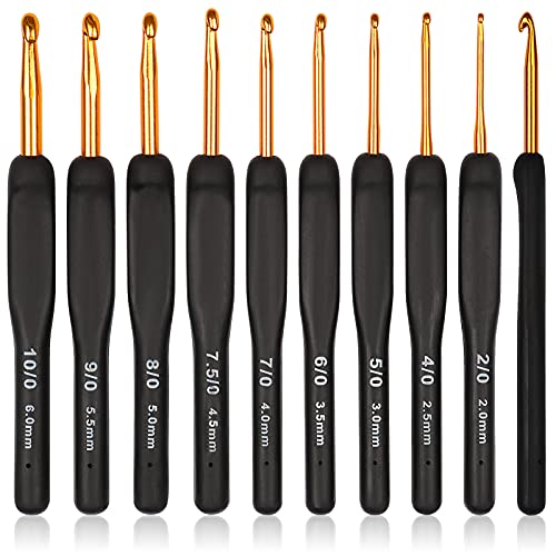 Coopay Black Gold Crochet Hooks Needles for Arthritic Hands, 2.0-6.0mm Crochet Hook Set Ergonomic Soft Grips Knitting Hook for Crochet Yarn Craft, Aluminum Knitting Crochet Supplies Kit for Knitter