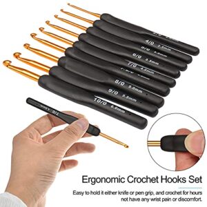 Coopay Black Gold Crochet Hooks Needles for Arthritic Hands, 2.0-6.0mm Crochet Hook Set Ergonomic Soft Grips Knitting Hook for Crochet Yarn Craft, Aluminum Knitting Crochet Supplies Kit for Knitter