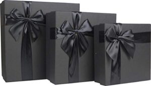 cypress lane square rigid gift box with ribbon, 11 inches, a nested set of 3 (black)