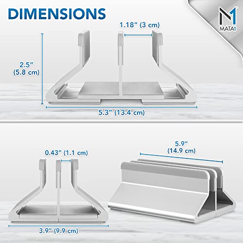 Mata1 Vertical Laptop Stand (Silver), Aviation-Grade Aluminum Not ABS Plastic to Dissipate Heat & Protect Your Devices, Adjustable w/ Lock Rings & Anti-Slip Dock Compatible w/ All 7-17.3 inch Devices