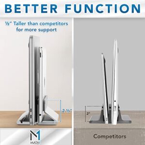 Mata1 Vertical Laptop Stand (Silver), Aviation-Grade Aluminum Not ABS Plastic to Dissipate Heat & Protect Your Devices, Adjustable w/ Lock Rings & Anti-Slip Dock Compatible w/ All 7-17.3 inch Devices