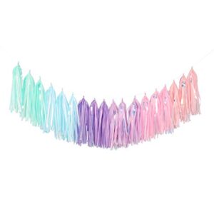 fonder mols rainbow tissue paper tassel garland diy kit (40pcs, blush, mint, aqua, lilac and orchid all mixed with iridescent mylar) for spring, candy, easter, unicorn party decorations a33