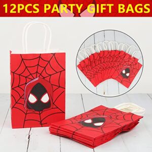 12 pcs Birthday Party Gift Bags with 12 pcs Spider Hero Stickers,Favor Treat Goodie Bag for Birthday Decorations and Supplies