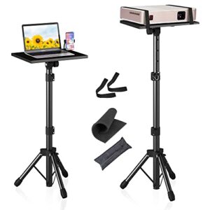tanenuos projector stand tripod from 23.5″ to 46.5″ adjustable height, laptop tripod stand with gooseneck phone holder, laptop floor stand for office, home, stage, studio, dj racks holder mount