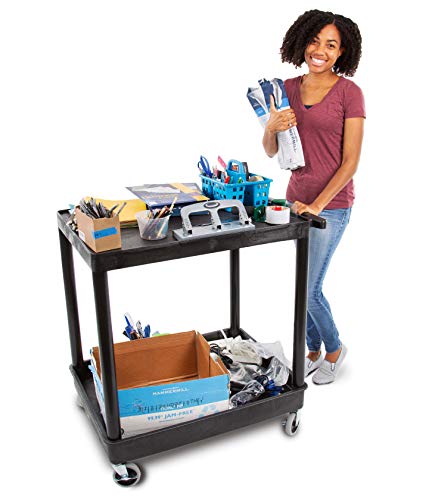 Original Tubstr Hybrid | Large Flat Top Utility Cart | Heavy Duty Service Cart Holds Up to 400 lb. | Lipped Top Shelf & Deep Tub Bottom Shelf | Ideal for Warehouse, Cleaning & More (32in x 24in)