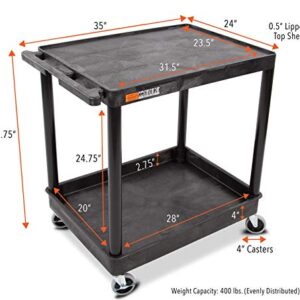 Original Tubstr Hybrid | Large Flat Top Utility Cart | Heavy Duty Service Cart Holds Up to 400 lb. | Lipped Top Shelf & Deep Tub Bottom Shelf | Ideal for Warehouse, Cleaning & More (32in x 24in)