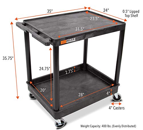 Original Tubstr Hybrid | Large Flat Top Utility Cart | Heavy Duty Service Cart Holds Up to 400 lb. | Lipped Top Shelf & Deep Tub Bottom Shelf | Ideal for Warehouse, Cleaning & More (32in x 24in)