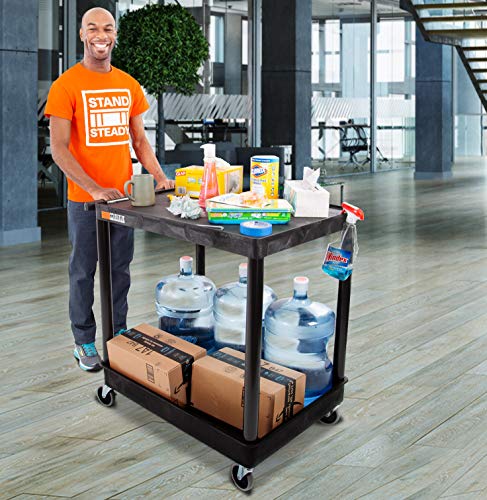 Original Tubstr Hybrid | Large Flat Top Utility Cart | Heavy Duty Service Cart Holds Up to 400 lb. | Lipped Top Shelf & Deep Tub Bottom Shelf | Ideal for Warehouse, Cleaning & More (32in x 24in)