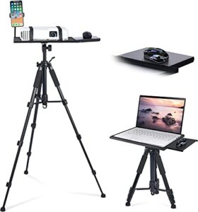 klvied universal projector tripod stand – laptop tripod stand with removable mouse tray and gooseneck phone holder, laptop floor stand adjustable 17.6 to 51.4 inch, projector stand for stage, studio