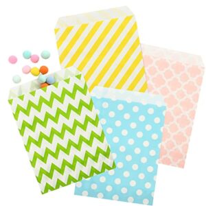 kesoto 100 pack pastel cookie candy buffet bags, 5×7 small paper bags for easter birthday holiday party favor supplies, green yellow blue pink
