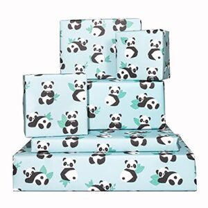 central 23 – green wrapping paper – 6 sheets gift wrap – birthday pandas – animals – for men women boys girls new baby – recyclable