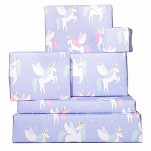 central 23 unicorn wrapping paper (x6) sheets – blue and pink – gift wrap – birthday wrap for girls kids women – recyclable and made in uk