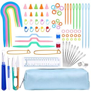 jupean complete knitting and crochet accessories, knitting tool kit knitting supplies kit with knitting stitch markers plastic sewing needles seam ripper cable needles for knitting sewing kit