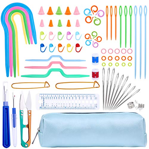 JUPEAN Complete Knitting and Crochet Accessories, Knitting Tool Kit Knitting Supplies Kit with Knitting Stitch Markers Plastic Sewing Needles Seam Ripper Cable Needles for Knitting Sewing Kit