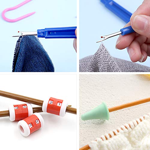 JUPEAN Complete Knitting and Crochet Accessories, Knitting Tool Kit Knitting Supplies Kit with Knitting Stitch Markers Plastic Sewing Needles Seam Ripper Cable Needles for Knitting Sewing Kit