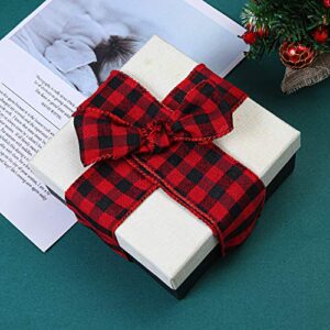 URATOT Red and Black Plaid Burlap Ribbon Christmas Wired Ribbon Wrapping Ribbon for Christmas Crafts Decoration, Floral Bows Craft (5cm x 6m)