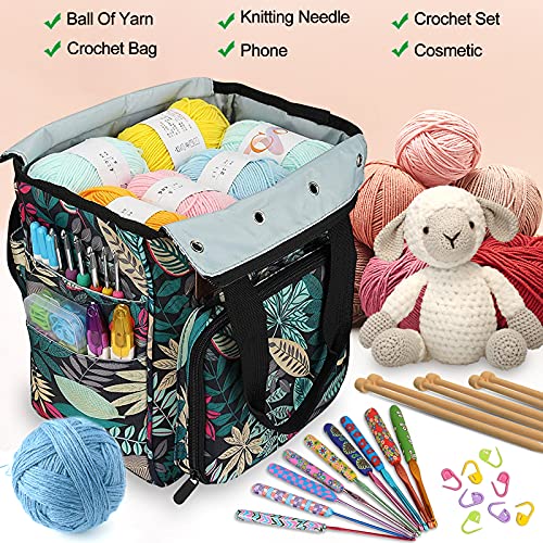 Coopay Crochet Bag Yarn Storage Knitting Tote, Traveling Craft Tote Organizer Knitting Bags for Crochet Hooks, Knitting Needles, Skein, Diamond Painting, Knitting & Crochet Supplies (Forest Green)