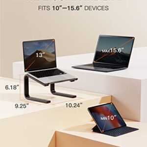 LORYERGO Laptop Stand for Desk, Ergonomic Laptop Riser Laptop Mount Computer Holder for Desk, Strengthened Notebook Stand Compatible with All 10-15.6” Laptops, Black