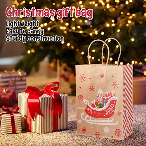 24-Pack Christmas Gift Bags, 6 Designs Christmas Kraft Paper Bags, 8.26x5.9x3.14 Inches with Handles Xmas Gift Bags, Suitable for Holiday Kraft Paper Gift Bags, Christmas Gift Bags, Party Gift Bags