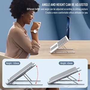 VAJUN Laptop Stand for Desk, Multi-Angle Adjustable Aluminum Portable Laptop Stand, Ergonomic Laptops Elevator for Desk, Metal Holder Compatible with 10 to 15.6 Inches Notebook Computer, Silve