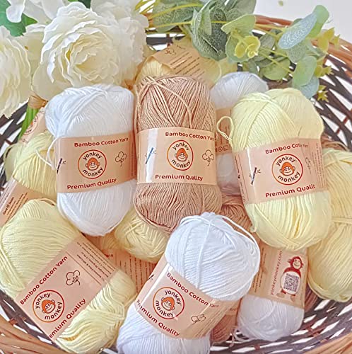 10-Pack Yonkey Monkey Skein Tencel Yarn - 70% Bamboo, 30% Cotton - Softest Quality Crocheting, Knitting Supplies - Lightweight and Breathable Fabric Threads 210 Meters