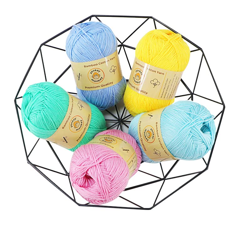 10-Pack Yonkey Monkey Skein Tencel Yarn - 70% Bamboo, 30% Cotton - Softest Quality Crocheting, Knitting Supplies - Lightweight and Breathable Fabric Threads 210 Meters