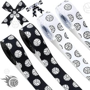 4 rolls 20 yards volleyball ribbons glitter volleyball decorations sports ribbons for crafts team ribbons grosgrain 7/8-inch volleyball ribbon for hair bows sports,0.88 inch (black, white)