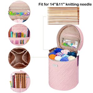 Yarn Bag,Leudes Crochet Tote Knitting Bag Water Resistant Yarn Storage Organizer Holder Case for Crochet Hooks Needles Knitting Kit for Beginners (Pink)