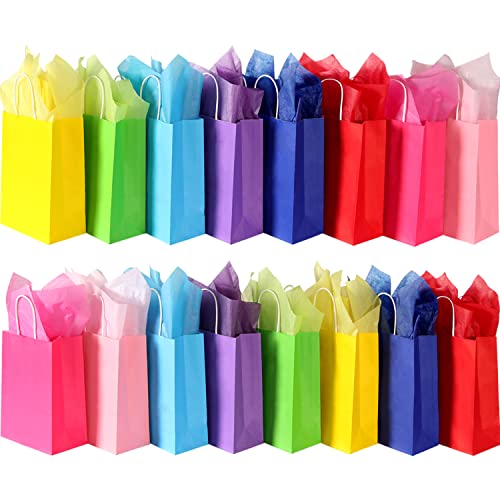 32pcs Gift Bags with 32Tissue - 8.7" Small Paper Gift Bags with Handles, 8Color Treat Bags, Favor Bags, Goody Bags, Goodie Bags, Party Bags for Kids Birthday, Wedding, Easter, Christmas, Valentines, Party Supplies