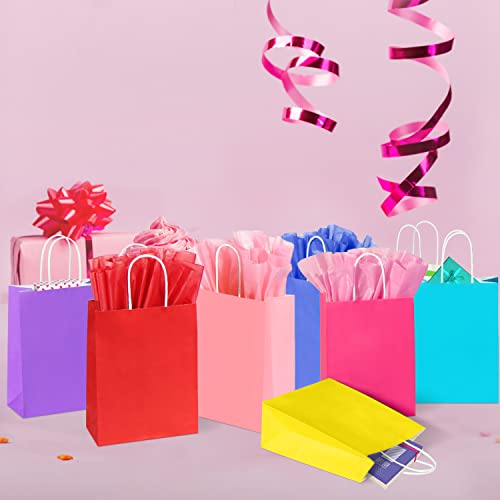 32pcs Gift Bags with 32Tissue - 8.7" Small Paper Gift Bags with Handles, 8Color Treat Bags, Favor Bags, Goody Bags, Goodie Bags, Party Bags for Kids Birthday, Wedding, Easter, Christmas, Valentines, Party Supplies